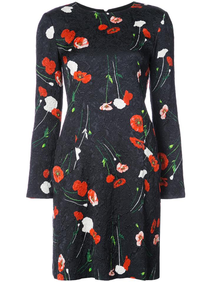Oscar De La Renta Floral Shift Dress - Black