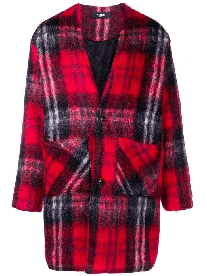 Amiri Oversized Tartan Knitted Cardigan - Red