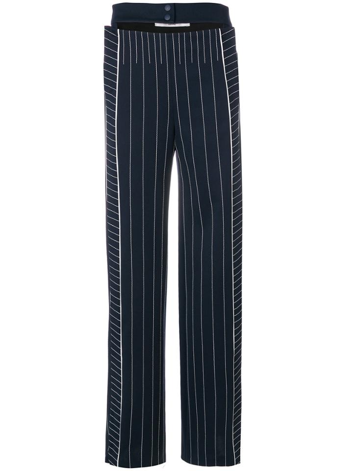 Valentino Straight Leg Belted Pinstripe Trousers - Blue