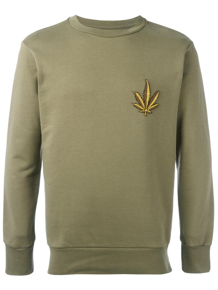 Palm Angels Leaf Embroidered Sweatshirt, Men's, Size: Large, Green, Cotton/metal