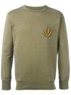 Palm Angels Leaf Embroidered Sweatshirt, Men's, Size: Large, Green, Cotton/metal