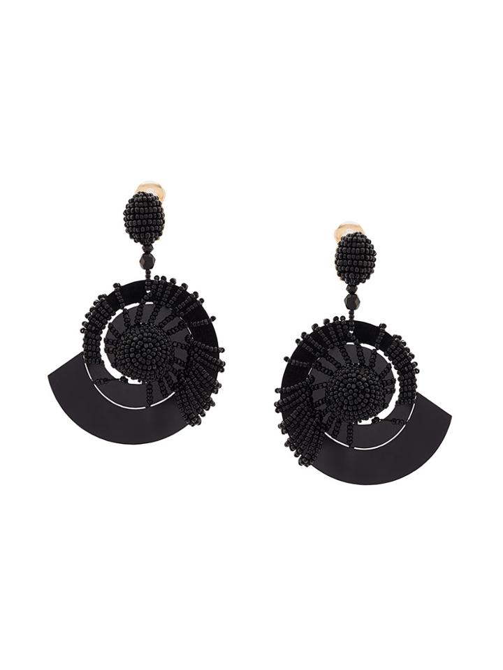 Oscar De La Renta Beaded Seashell Earrings - Black