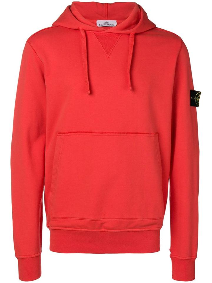 Stone Island Detachable Logo Patch Hoodie - Red