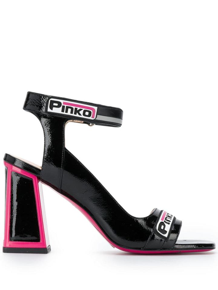 Pinko Pink Trim Block Heel Sandals - Black