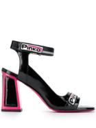 Pinko Pink Trim Block Heel Sandals - Black