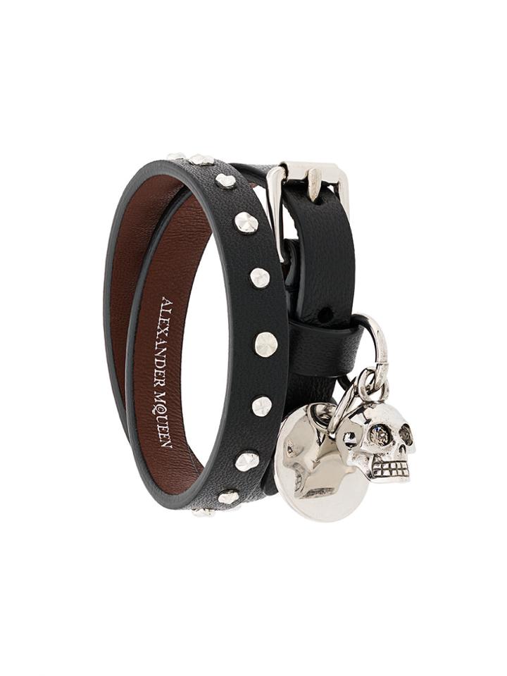 Alexander Mcqueen Skull Charm Wrap Around Bracelet - Black
