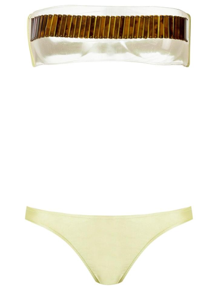 Adriana Degreas Sheer Top Bikini Set - Green