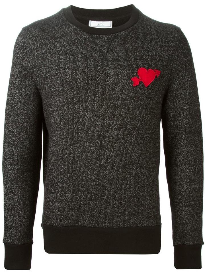 Ami Alexandre Mattiussi Heart Breakcoeur Patch Sweatshirt, Men's, Size: Medium, Black, Cotton/polyester/spandex/elastane