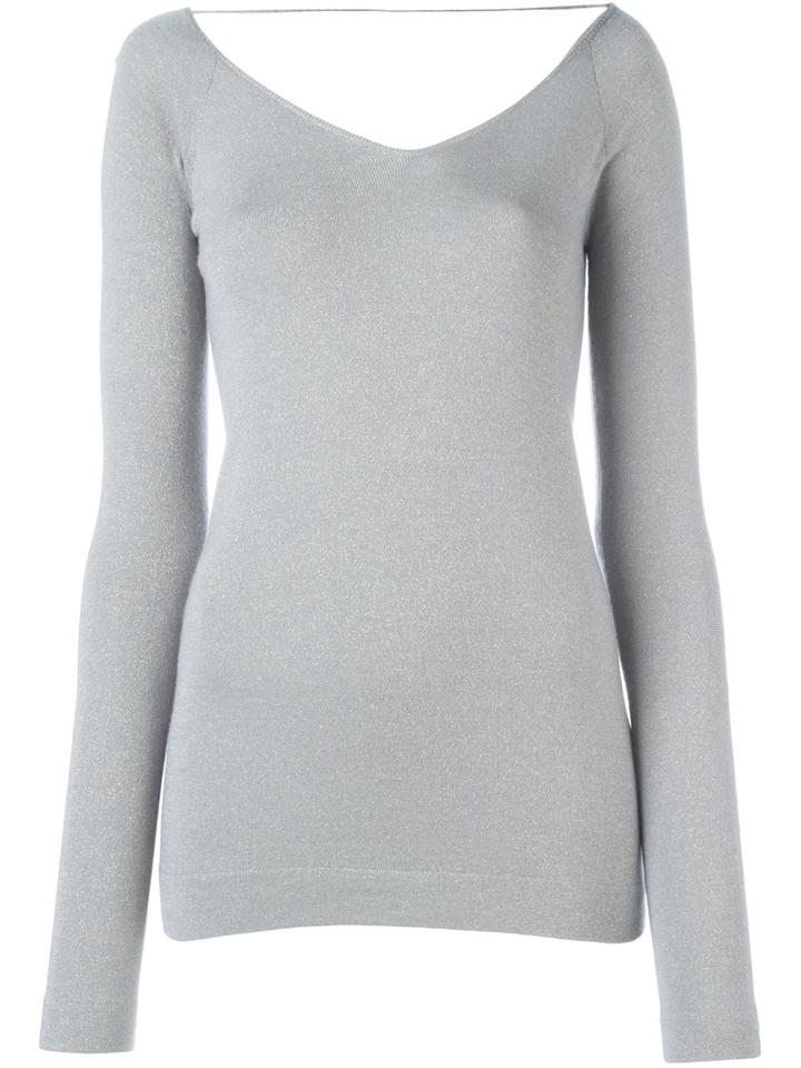 Brunello Cucinelli Metallic Effect Sweater, Women's, Size: Xl, Grey, Silk/polyamide/cashmere/metallized Polyester