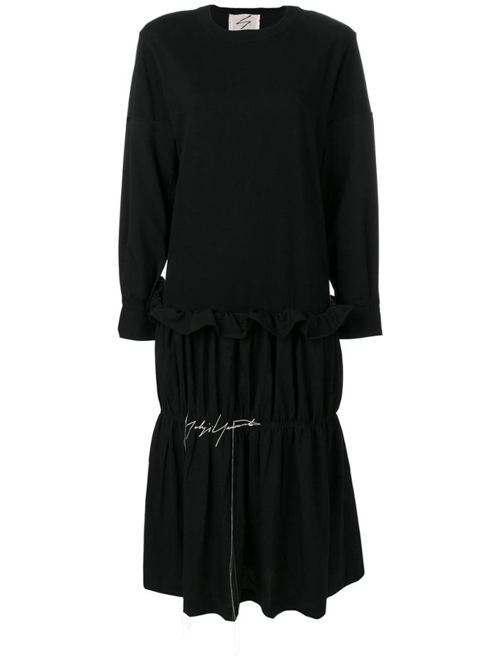 Yohji Yamamoto Pleated Trim T-shirt Dress - Black