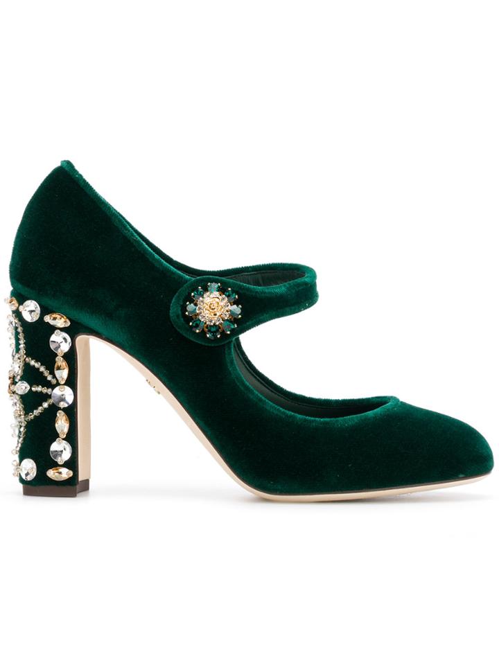 Dolce & Gabbana Velvet Mary Jane Pumps - Green