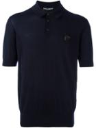 Dolce & Gabbana Bee Appliqué Knit Polo Shirt, Men's, Size: 50, Blue, Polyester/crystal/cashmere/glass