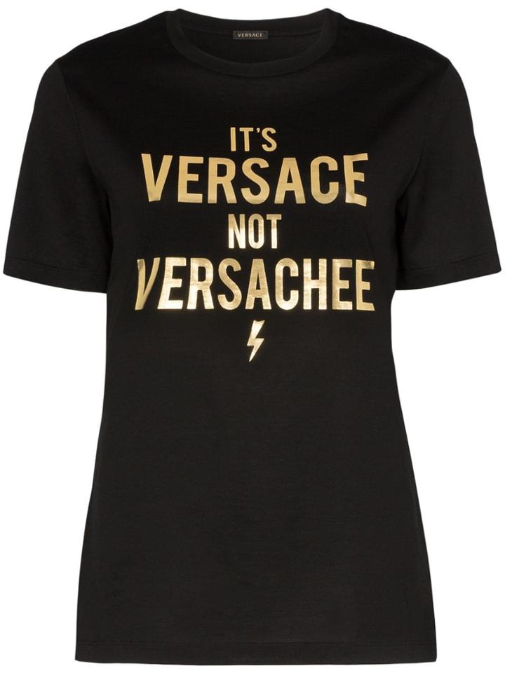 Versace Slogan Cotton T-shirt - Black