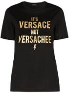 Versace Slogan Cotton T-shirt - Black