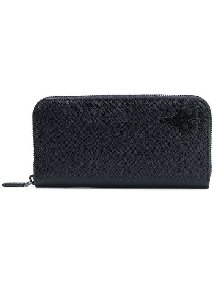 Prada Logo Zipped Wallet - Black