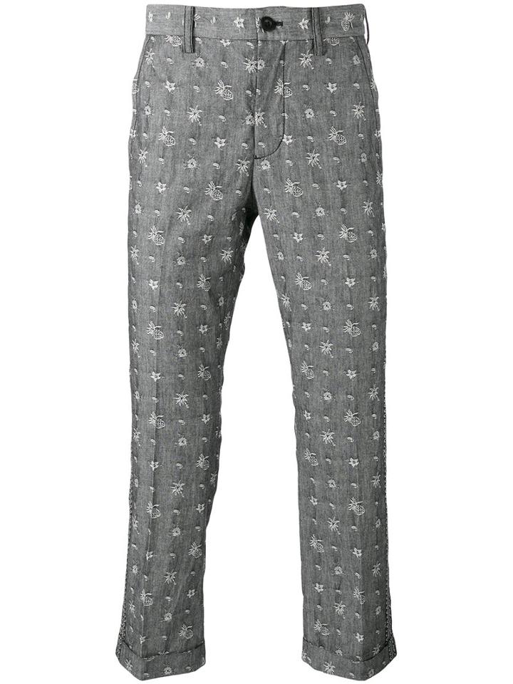 Sacai Aloha Embroidered Trousers, Men's, Size: 3, Grey, Cotton