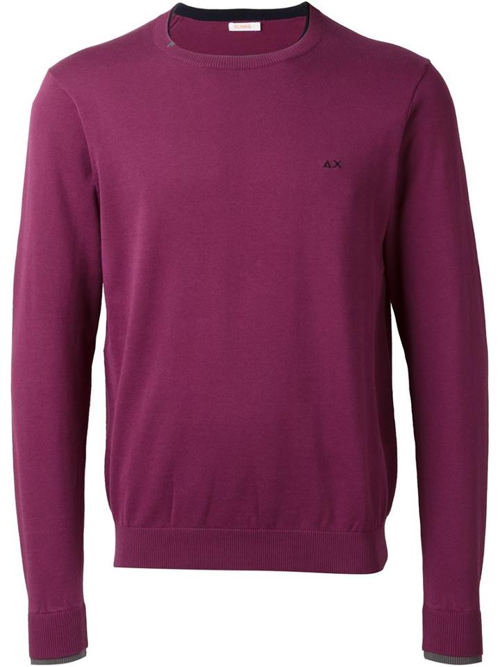 Sun 68 Cuff And Neck Trim Detail Giro Jumper, Men's, Size: L, Pink/purple, Cotton