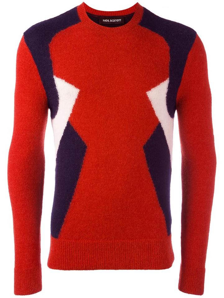 Neil Barrett Colour Block Jumper, Men's, Size: Medium, Red, Nylon/alpaca
