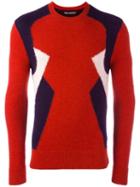 Neil Barrett Colour Block Jumper, Men's, Size: Medium, Red, Nylon/alpaca