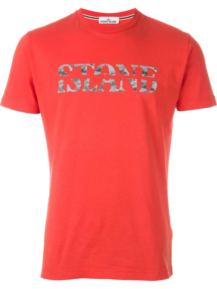 Stone Island Logo Print T-shirt, Men's, Size: Xl, Red, Cotton