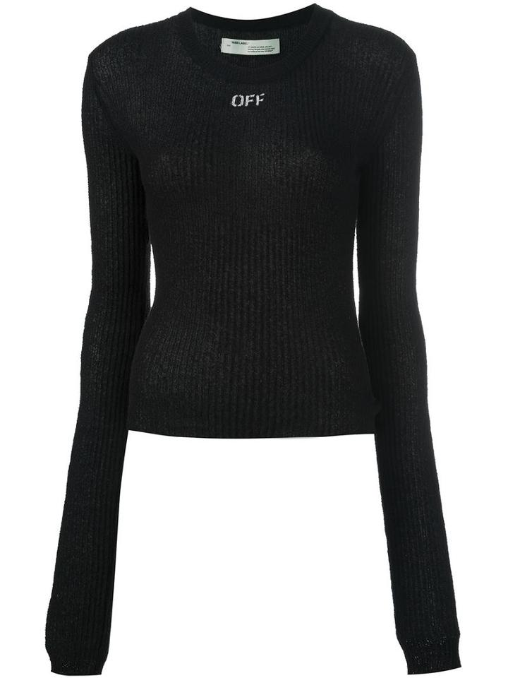 Off-white Logo Print Ribbed Jumper, Women's, Size: Small, Black, Cotton/polyamide