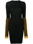 Maison Margiela Contrast Sleeve Rib Knit Mini Dress - Black