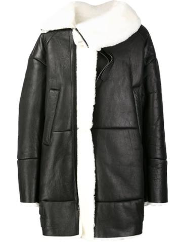 Juun.j Oversized Patchwork Style Coat, Men's, Size: 48, Black, Sheep Skin/shearling