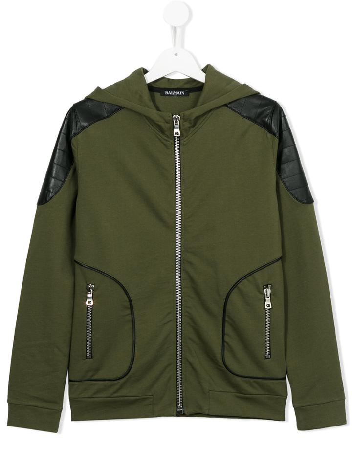 Balmain Kids Zipped Hoodie, Girl's, Size: 14 Yrs, Green