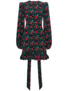 The Vampire's Wife Belle Floral Print Ruffle Hem Dress - Black