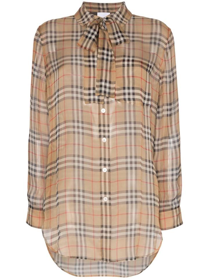 Burberry Vintage Check Pussy-bow Silk Blouse - Neutrals