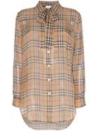 Burberry Vintage Check Pussy-bow Silk Blouse - Neutrals