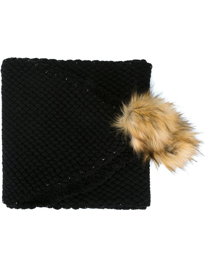 Twin-set Pom Pom Detail Scarf, Women's, Black, Acrylic