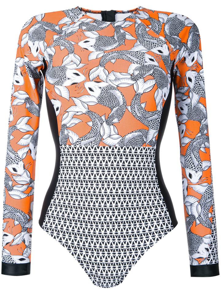 The Upside Sea Of Koi Print Paddle Suit - Multicolour