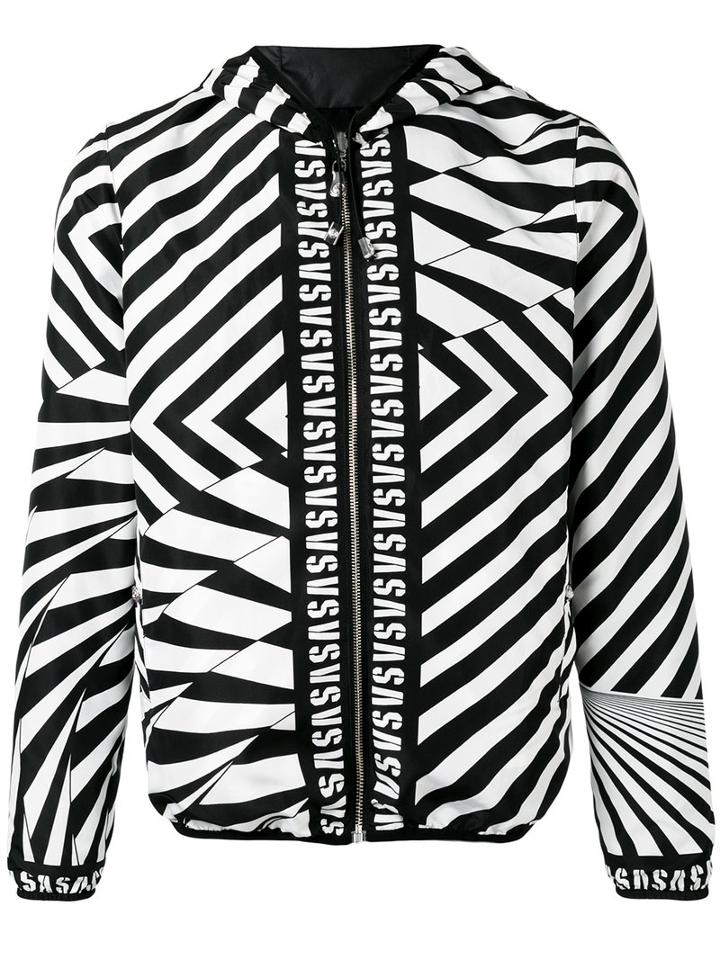 Versus Zig-zag Print Jacket, Men's, Size: 50, Black, Polyester/polyamide/spandex/elastane