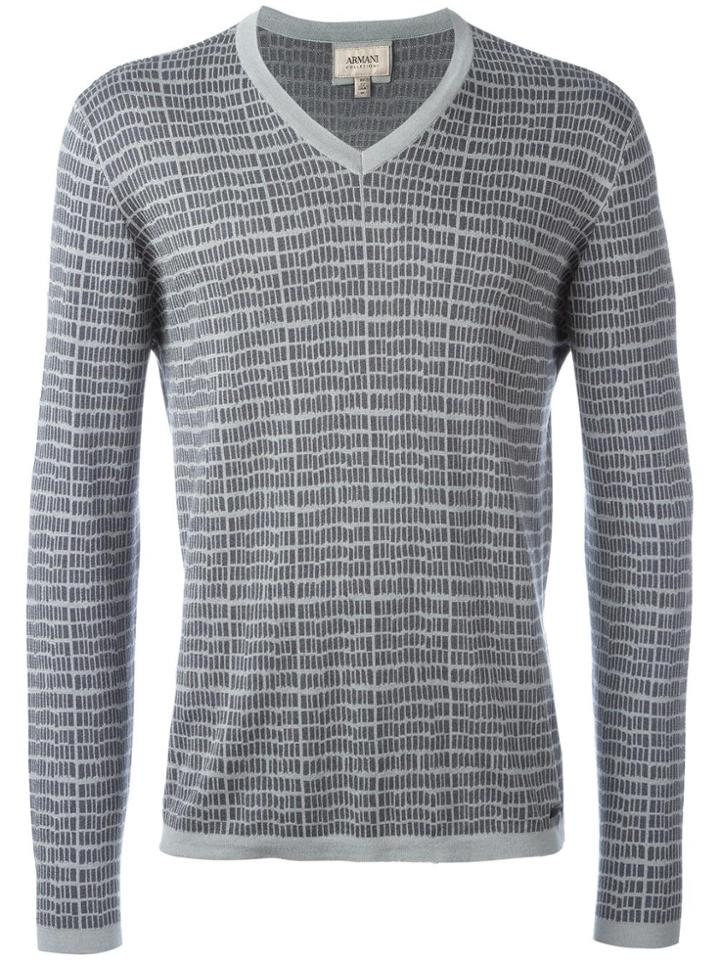 Armani Collezioni Patterned V-neck T-shirt - Grey