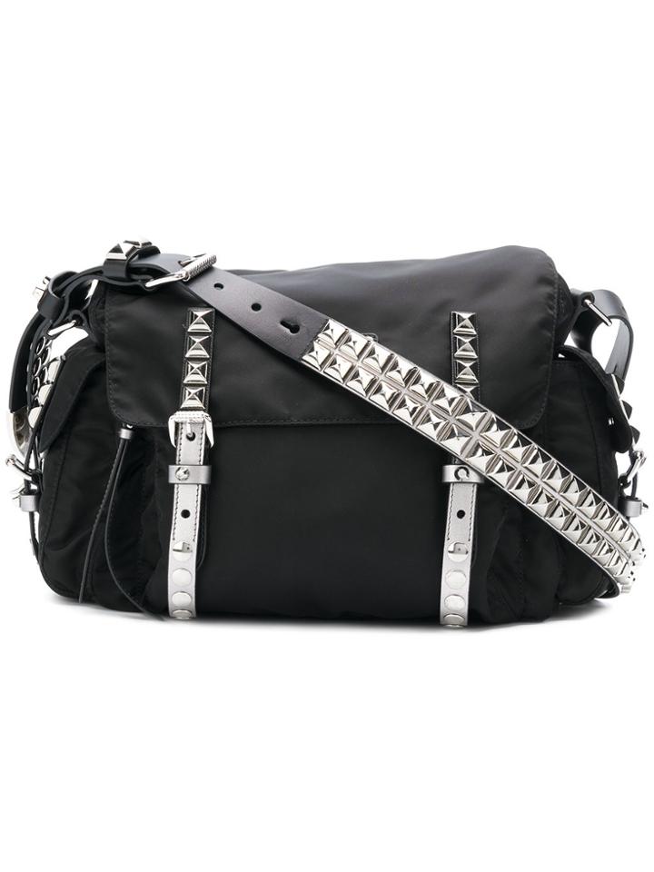 Prada Vela Small Studded Bag - Black