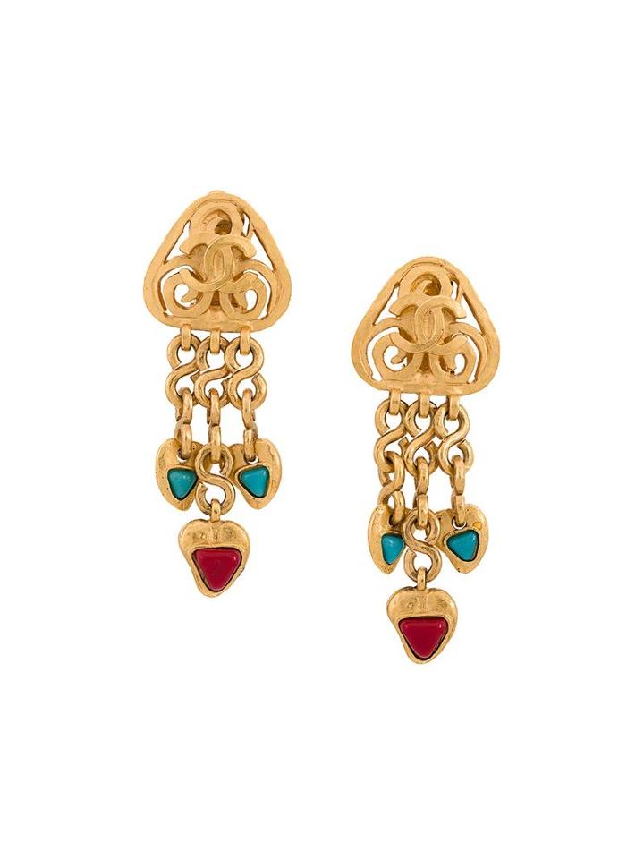Chanel Vintage Chain Drop Earrings, Women's, Metallic