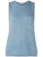 Vince - Ribbed-knit Top - Women - Cotton - Xs, Blue, Cotton