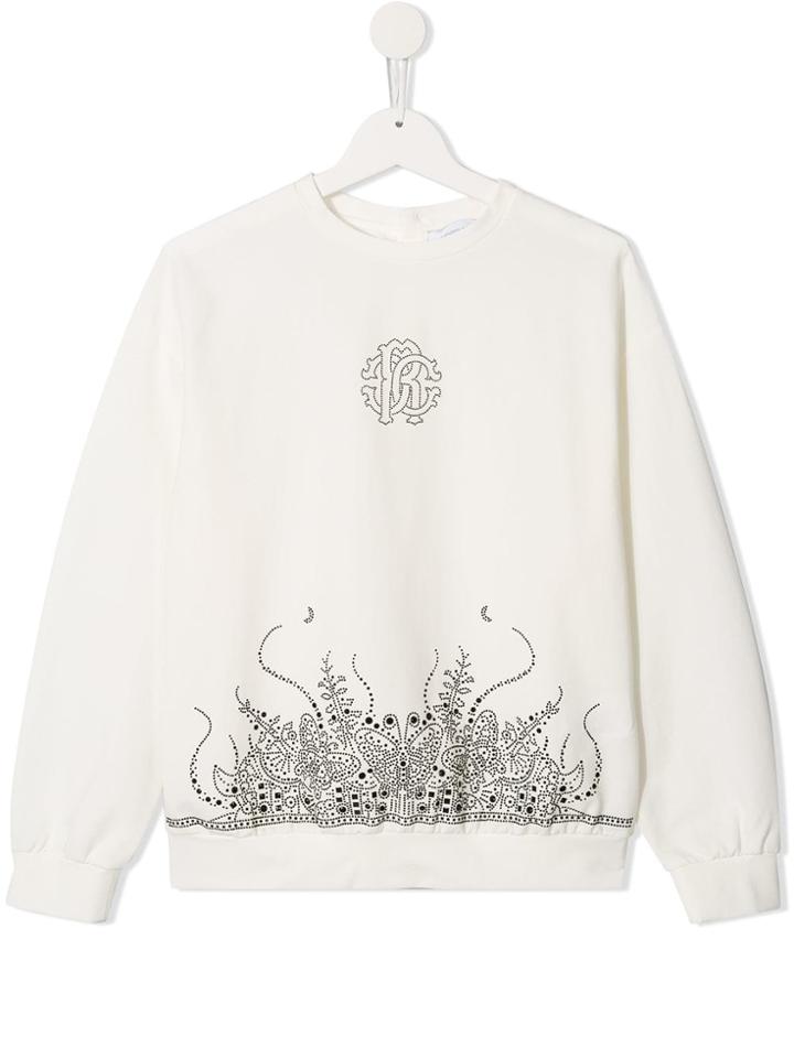 Roberto Cavalli Junior Logo Embellished Sweatshirt - White