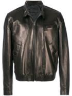 Prada High Collared Leather Jacket - Black