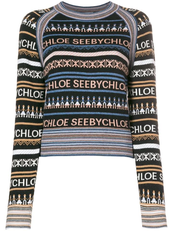 See By Chloé Knitted Multi Patterns Sweater - Black