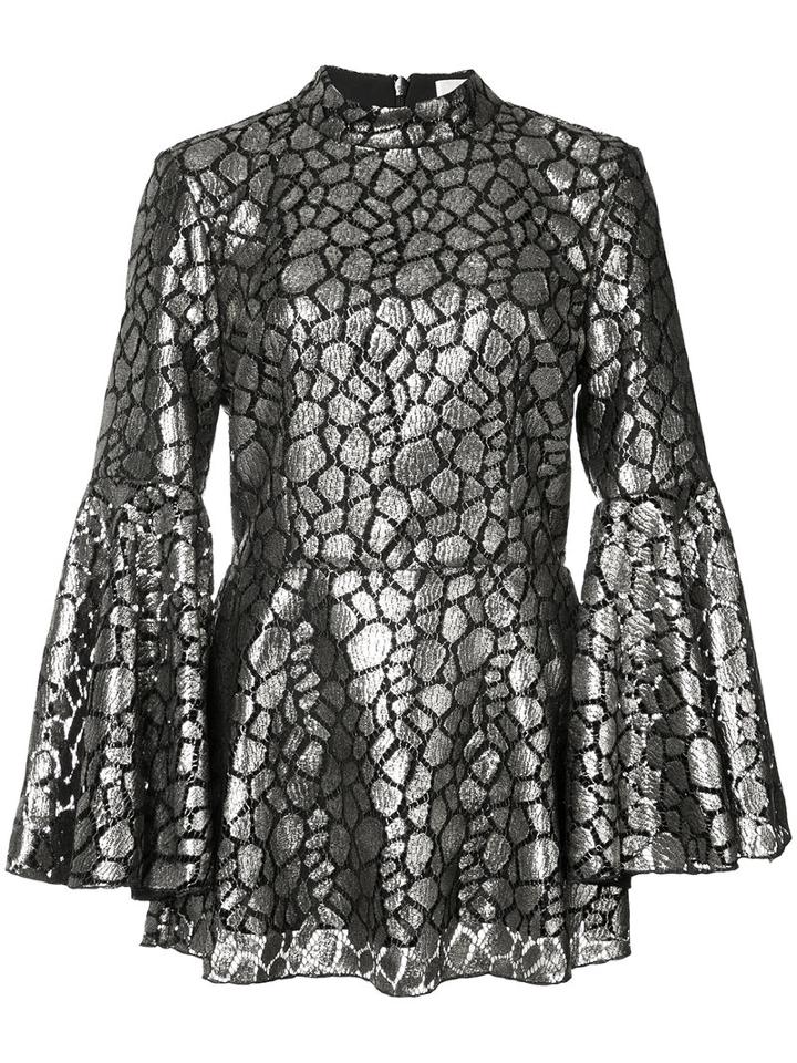 Flared Sleeves Metallic (grey) Blouse - Women - Rayon - 14, Rayon, Rebecca Vallance
