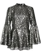 Flared Sleeves Metallic (grey) Blouse - Women - Rayon - 14, Rayon, Rebecca Vallance