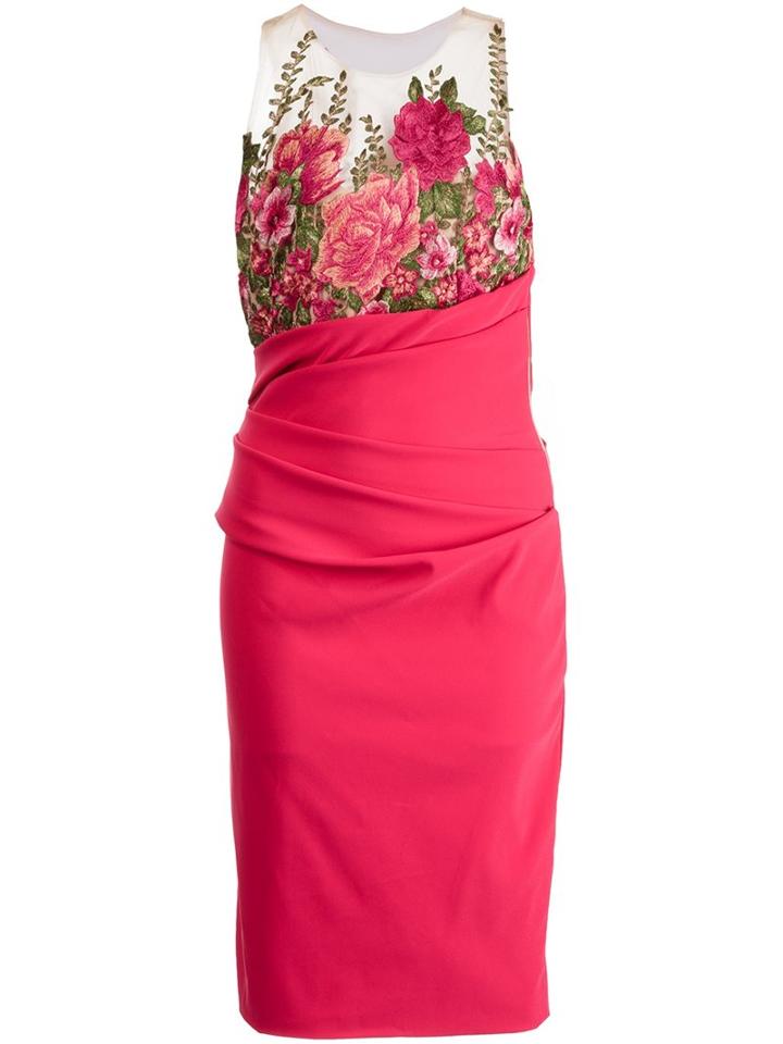 Marchesa Notte Embroidered Flower Detail Dress, Women's, Size: 12, Pink/purple, Polyester