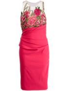 Marchesa Notte Embroidered Flower Detail Dress, Women's, Size: 12, Pink/purple, Polyester
