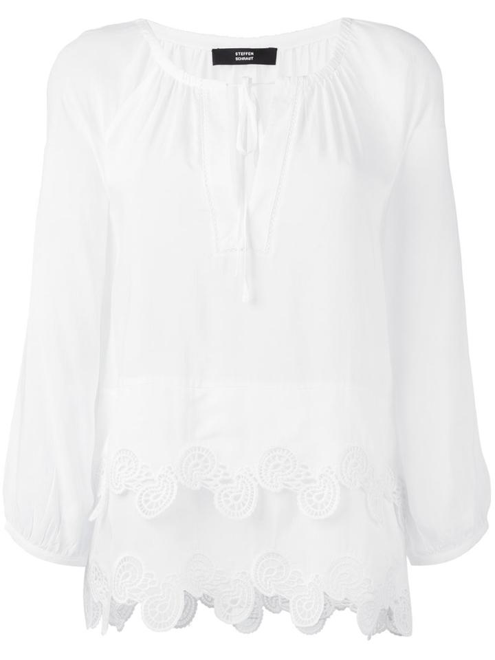 Steffen Schraut Scalloped Lace Hem Blouse, Women's, Size: 36, White, Modal