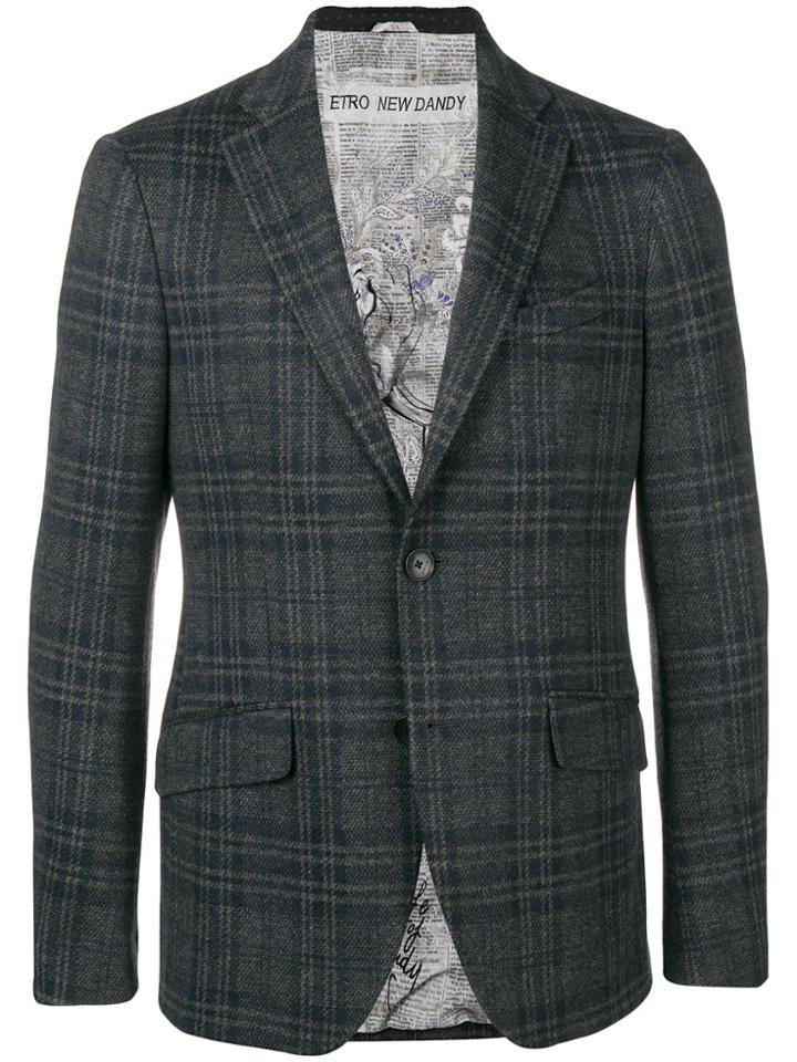 Etro Single-breasted Check Blazer - Grey