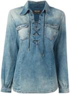 Roberto Cavalli Lace-up Denim Shirt, Women's, Size: 44, Blue, Cotton