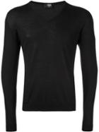 Fendi V-neck Jumper, Men's, Size: 46, Black, Silk/cashmere/wool