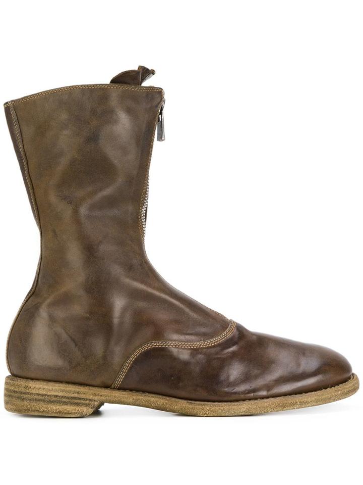 Guidi Zipped Panelled Boots - Brown